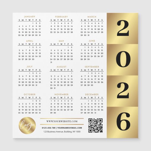 2026 Calendar Gold Business Logo QR Code Marketing (Voorkant)