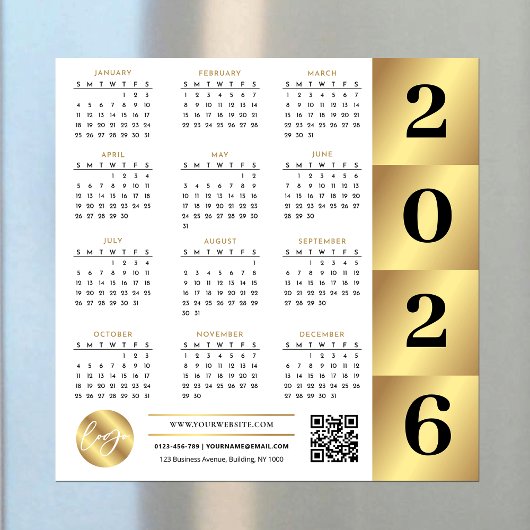 2026 Calendar Gold Business Logo QR Code Marketing
