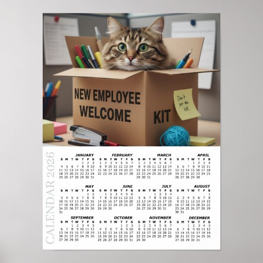 2026 Calendar, HR / New Employee - Office Fun Cats Poster (Voorkant)