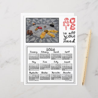 2026 Calendar Imagine Peace Photo Love Fabric Font
