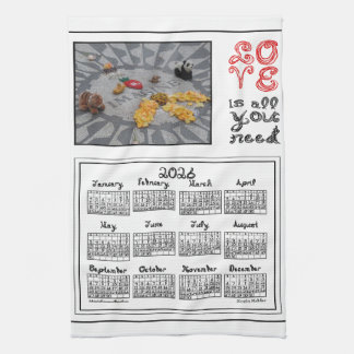 2026 Calendar Imagine Peace Photo LOVE Fabric Font Theedoek