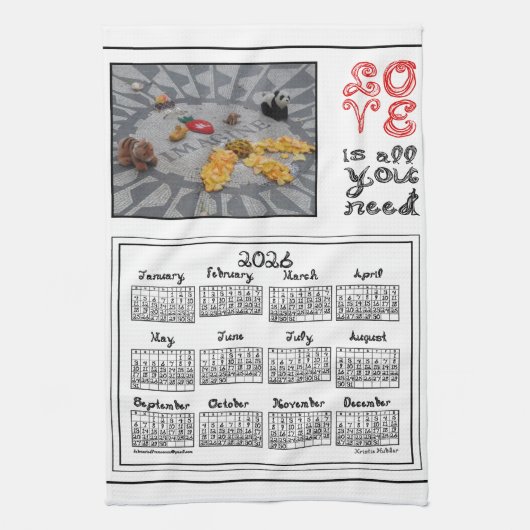 2026 Calendar Imagine Peace Photo LOVE Fabric Font Theedoek (Verticaal)