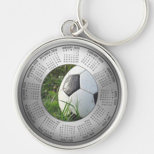2026 Calendar Keychain Soccer Ball In Grass (Voorkant)