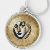 2026 Calendar Keychain Woman's Art Deco Face Gold (Voorkant)