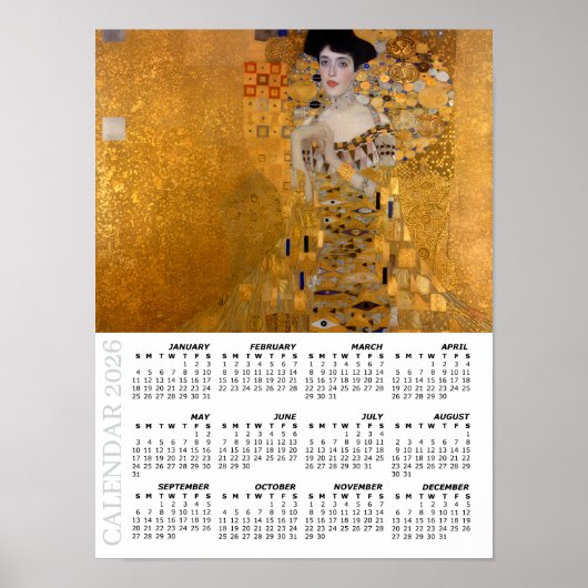 2026 Calendar, Large, Adele, Lady in Gold / Klimt Poster (Voorkant)