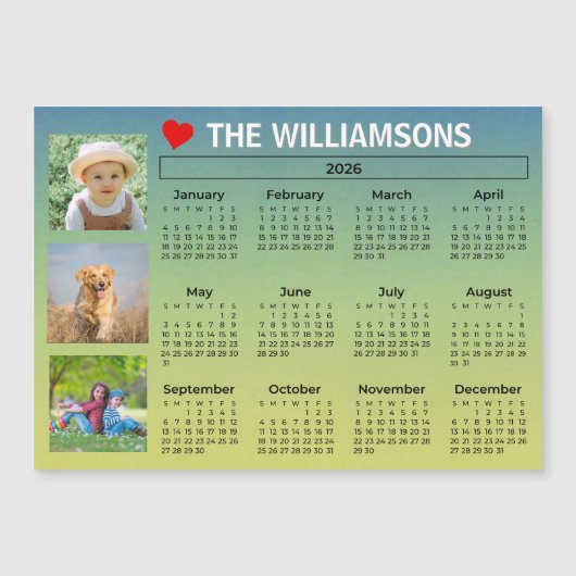 2026 Calendar Light Blue Photo Collage Magnet (Voorkant)