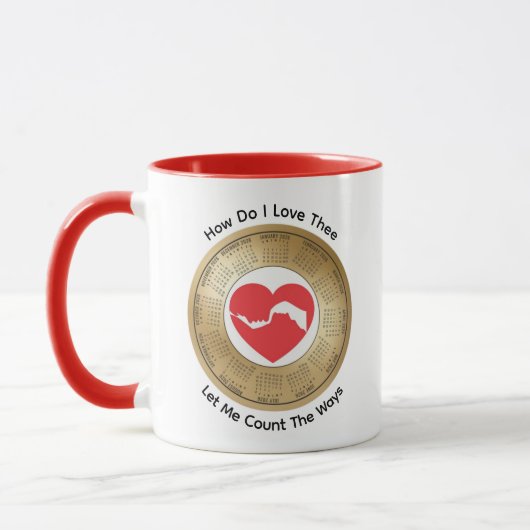 2026 Calendar Lovers' How Do I Love Thee Coffee  Mok (Links)