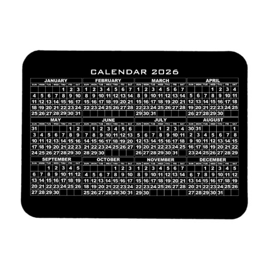 2026 Calendar Magnet Black Magneet (Horizontaal)