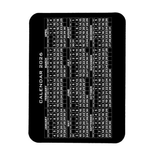 2026 Calendar Magnet Black Magneet (Verticaal)