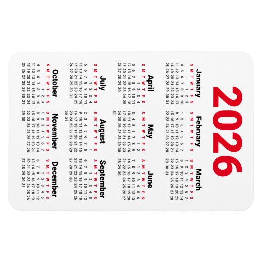 2026 Calendar Magnet | Red Black Gray White Magneet (Horizontaal)