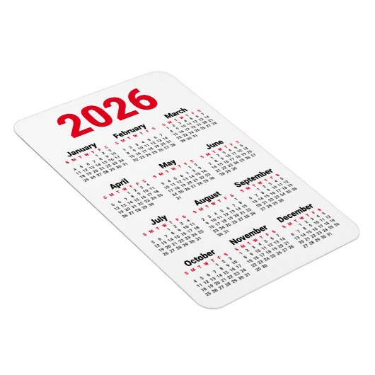 2026 Calendar Magnet | Red Black Gray White Magneet (Rechterzijde)