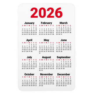 2026 Calendar Magnet | Red Black Gray White Magneet