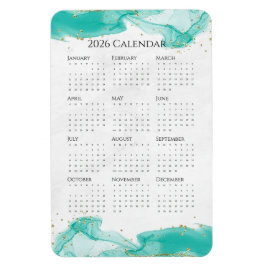 2026 Calendar Marbled Waves Tropical Teal and Gold Magneet