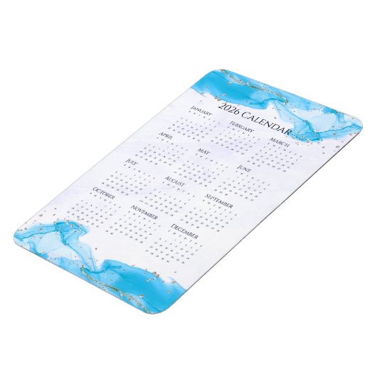 2026 Calendar Marbled Waves Tropical Turquoise Magneet (Linkerzijde)