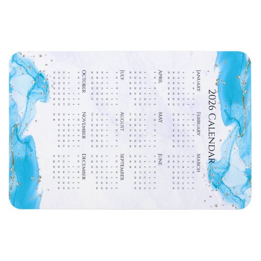 2026 Calendar Marbled Waves Tropical Turquoise Magneet (Horizontaal)