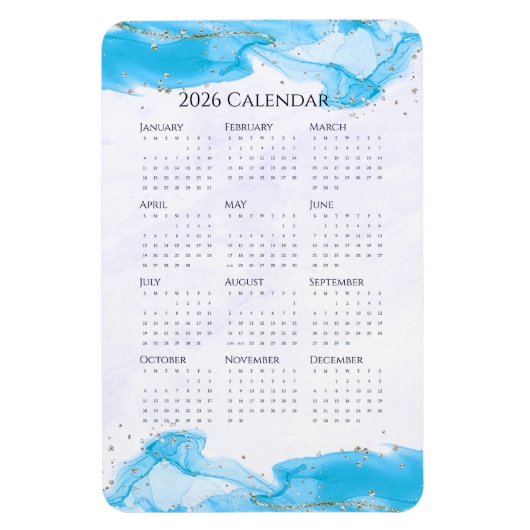 2026 Calendar Marbled Waves Tropical Turquoise Magneet (Verticaal)