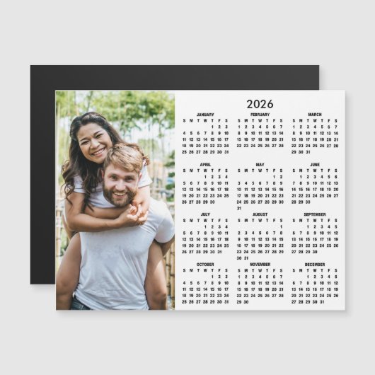 2026 Calendar Modern Simple Photo Magnet (Voorkant / Achterkant)