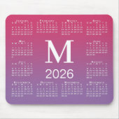 2026 Calendar Monogram on Pink to Purple Gradient Muismat (Voorkant)