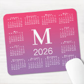2026 Calendar Monogram on Pink to Purple Gradient Muismat