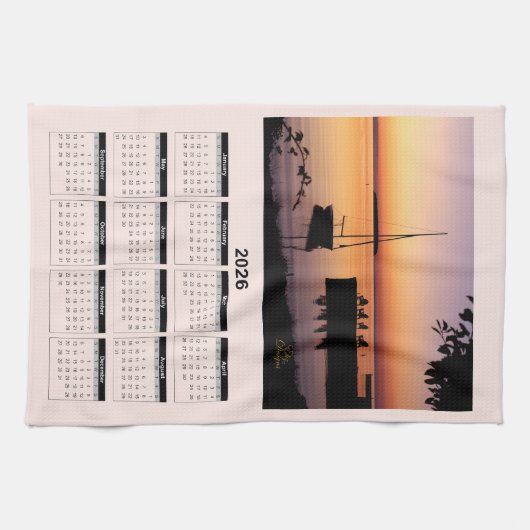 2026 Calendar of a Sunset on Lake with Silhouette  Theedoek (Horizontaal)