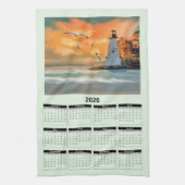 2026 Calendar of a White Lighthouse in Sunset Theedoek (Verticaal)