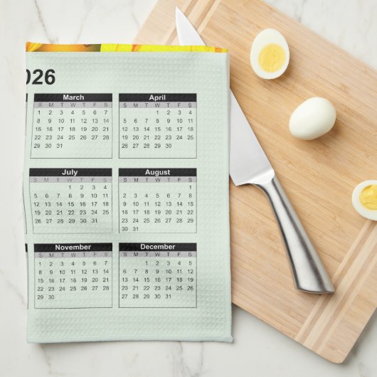 2026 Calendar of Beautiful Yellow Sunflower Theedoek (Quarter Fold)