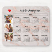 2026 Calendar Pink Marbleized Photo Collage Magnet Muismat (Voorkant)