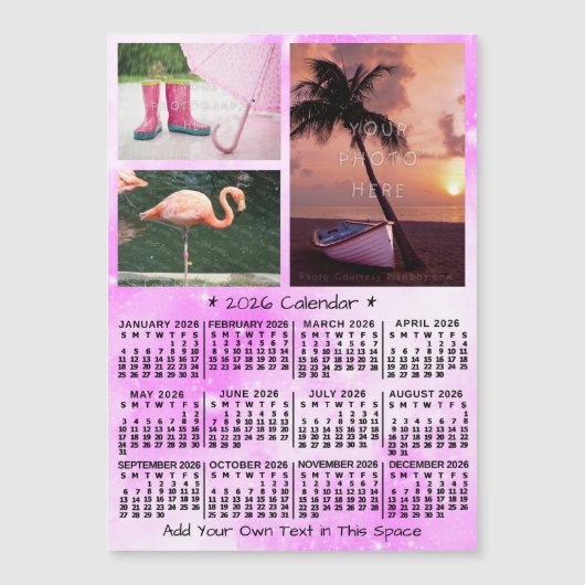 2026 Calendar Pink Watercolor Custom Photos Magnet (Voorkant)