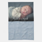 2026 Calendar Script Name Photo Dusty Blue Theedoek (Verticaal)