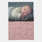 2026 Calendar Script Name Photo Dusty Rose Pink Theedoek (Verticaal)