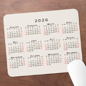 2026 Calendar Simple Beige Black Red Muismat
