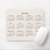 2026 Calendar Simple Beige Black Red Muismat (Met muis)