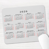 2026 Calendar Simple Gray Black Red Muismat
