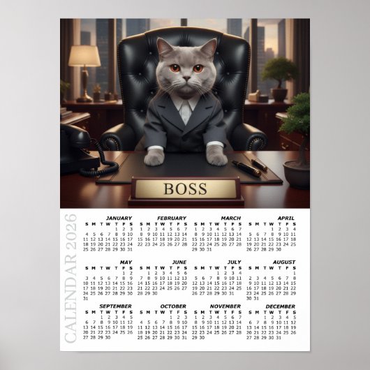 2026 Calendar, The Boss - Office Fun Cats / Large Poster (Voorkant)