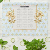 2026 Calendar Towel Blue Fleur de Lis Parisian Theedoek (Gevouwen)