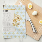 2026 Calendar Towel Blue Fleur de Lis Parisian Theedoek (Quarter Fold)