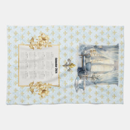 2026 Calendar Towel Blue Fleur de Lis Parisian  Theedoek