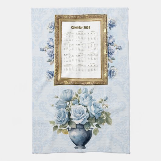 2026 Calendar Towel Blue Rose Kitchen Towel Theedoek (Verticaal)