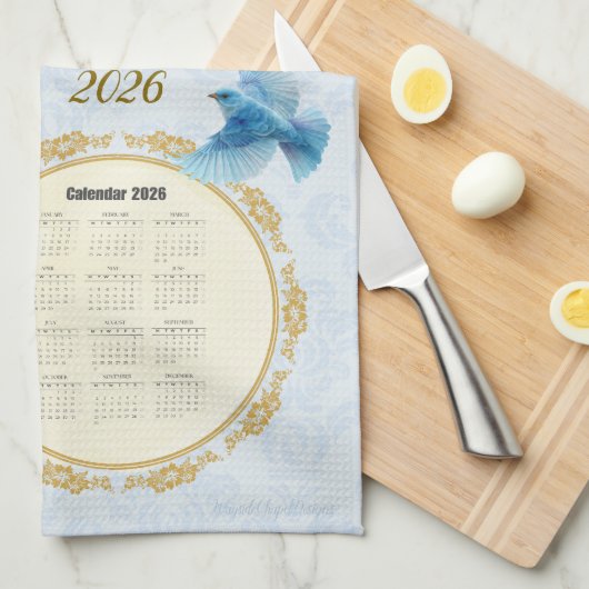 2026 Calendar Towel Bluebirds Birdhouse Ecc 3:11 Theedoek (Quarter Fold)