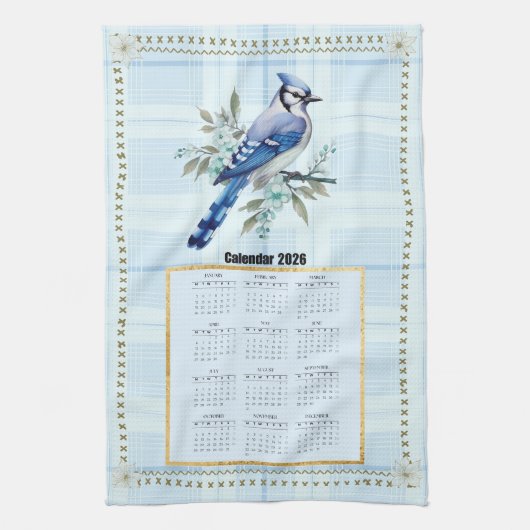 2026 Calendar Towel Bluejay 2 Theedoek (Verticaal)