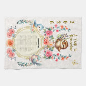 2026 Calendar Towel Cute Folk Floral Birds  Theedoek (Horizontaal)