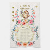 2026 Calendar Towel Cute Folk Floral Birds  Theedoek (Verticaal)