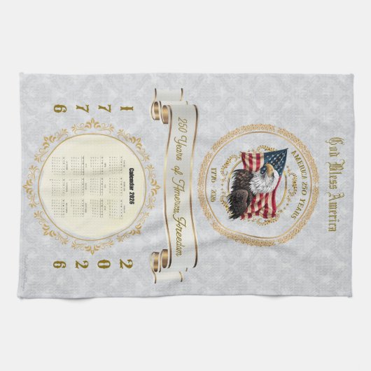 2026 Calendar Towel God Bless America 250 Years Theedoek (Horizontaal)