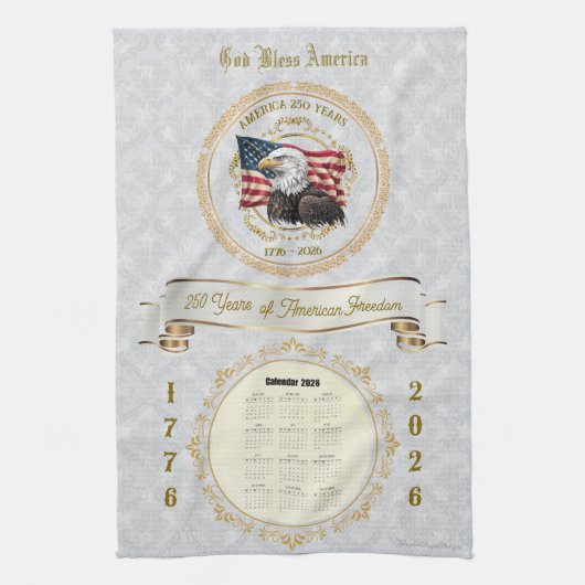 2026 Calendar Towel God Bless America 250 Years Theedoek (Verticaal)