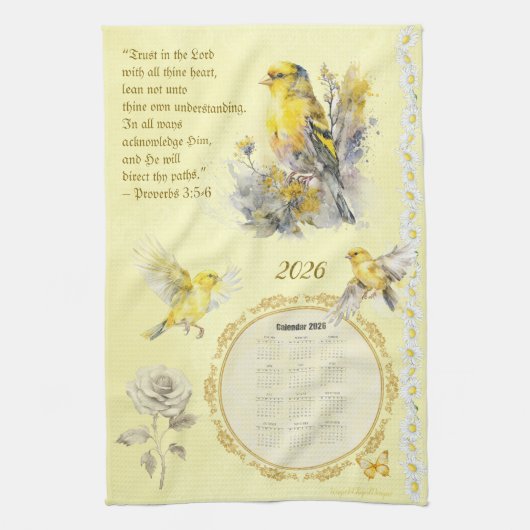 2026 Calendar Towel Goldfinch Trust in the Lord  Theedoek (Verticaal)