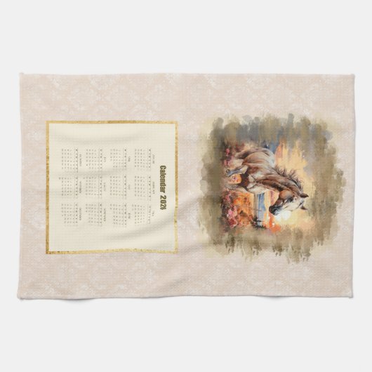 2026 Calendar Towel Horse in Sunset Theedoek (Horizontaal)