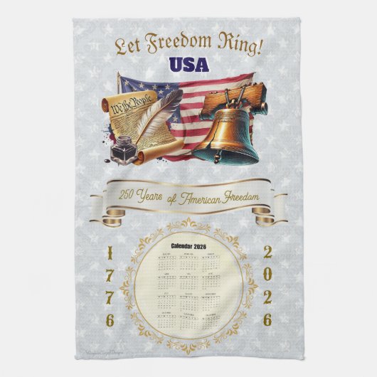 2026 Calendar Towel Let Freedom Ring 250 Years Theedoek (Verticaal)