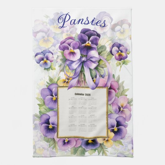 2026 Calendar Towel Pansy Pansies Theedoek (Verticaal)