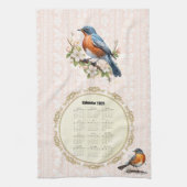 2026 Calendar Towel Robin Bird Peach Damask Theedoek (Verticaal)