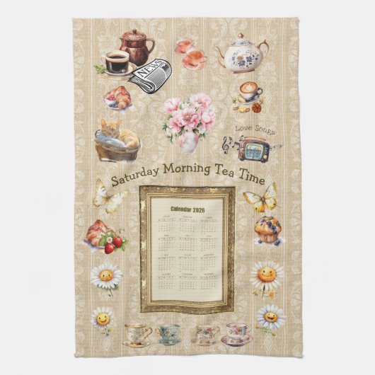 2026 Calendar Towel Saturday Morning Tea Time Theedoek (Verticaal)